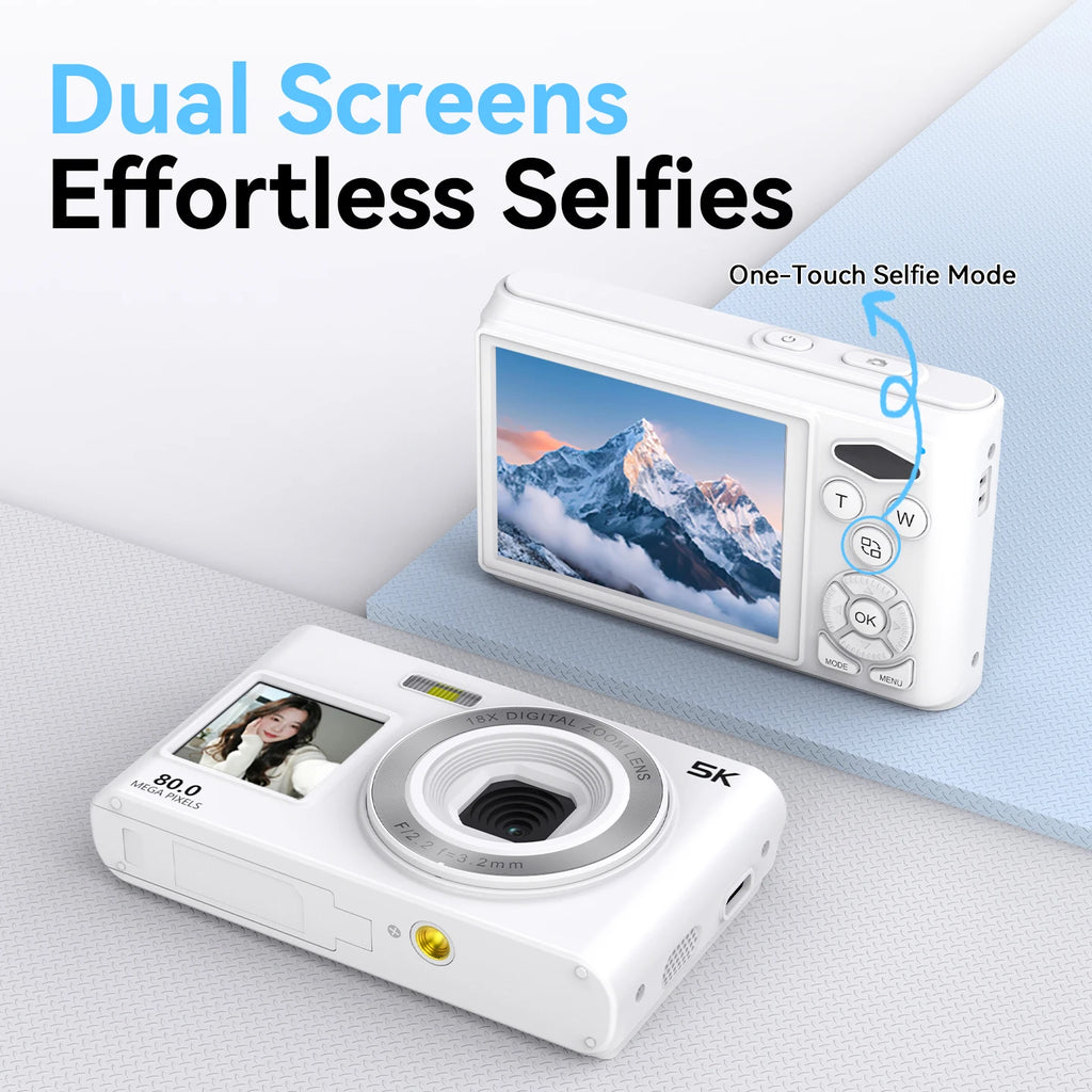 80MP Digital Camera For Photography 2.8" 1.4" Front Rear Dual Screen AF Selfie Camera 18X Zoom 5K Vlog Camcorder Video Recorder