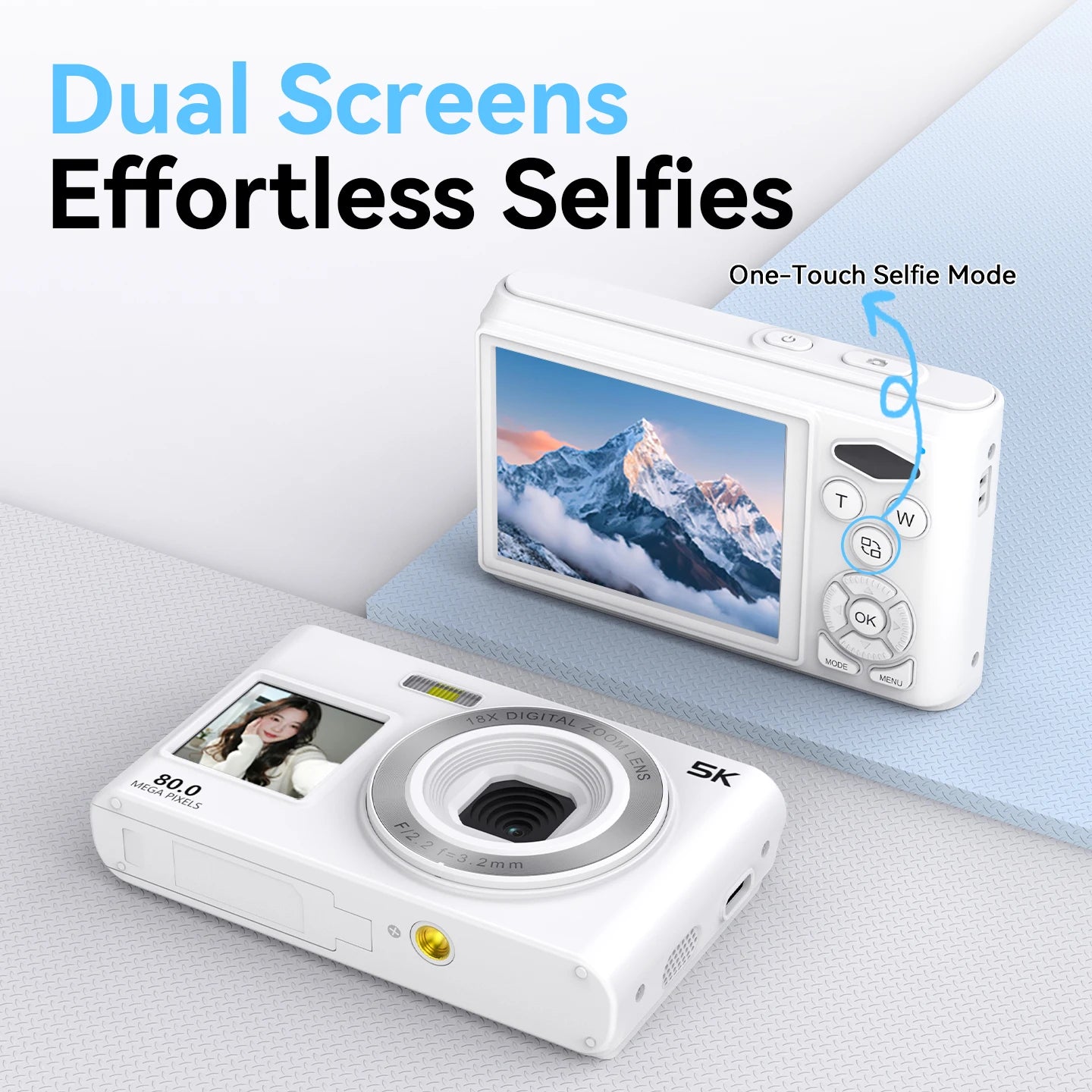 80MP Digital Camera For Photography 2.8" 1.4" Front Rear Dual Screen AF Selfie Camera 18X Zoom 5K Vlog Camcorder Video Recorder