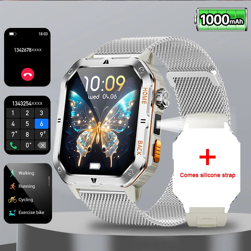 2026 Military Outdoor 1000 mAh Battery Smart Watch Men GPS Sports Heart Rate IP68 Waterproof BT Call Smartwatch For Man Gift Hot