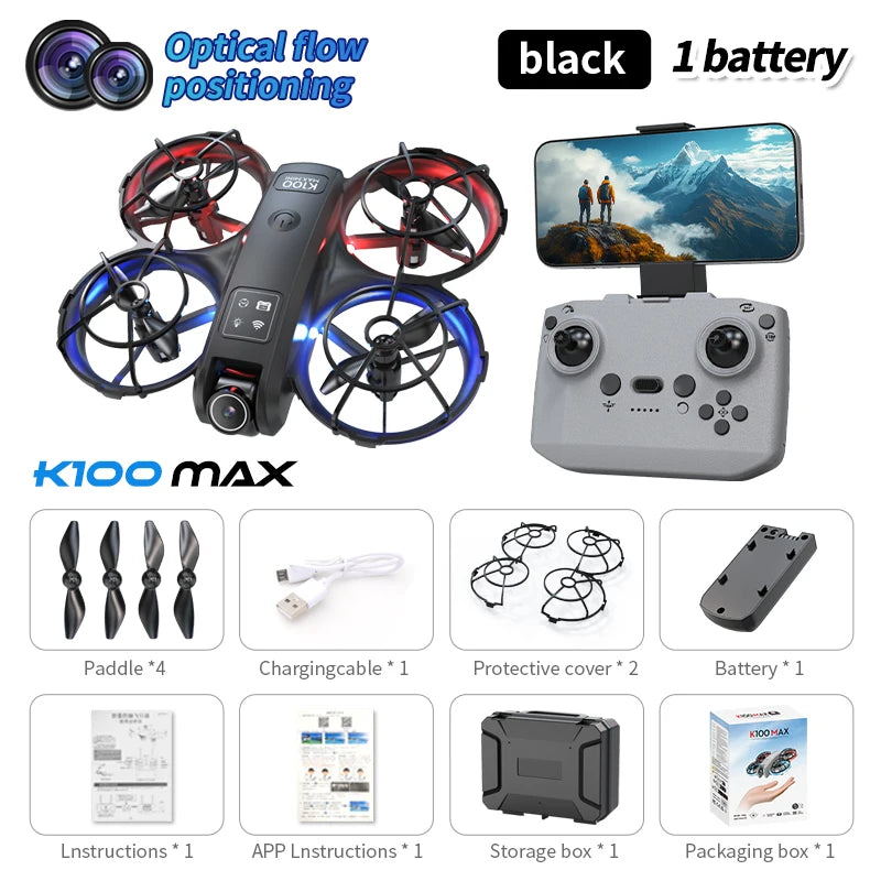 Hot K100 Max Mini RC Drone 4K Professional HD Camera Optical Flow Positioning Colorfuls Dron Foldable RC Quadcopter Toy for Kids
