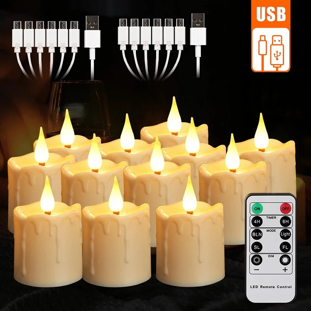 Rechargeable LED Candles Waterproof Flameless Candle with Remote Timer for Home Decor Holiday Wedding Day Tea Candle  Light