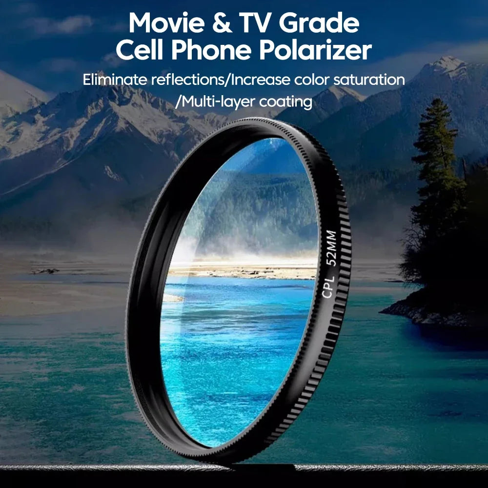 New 52mm CPL Mobile Phone Lens Filter Lens Clip Camera Accessories Circular Polarizer Filter for Canon Nikon for All Smartphone