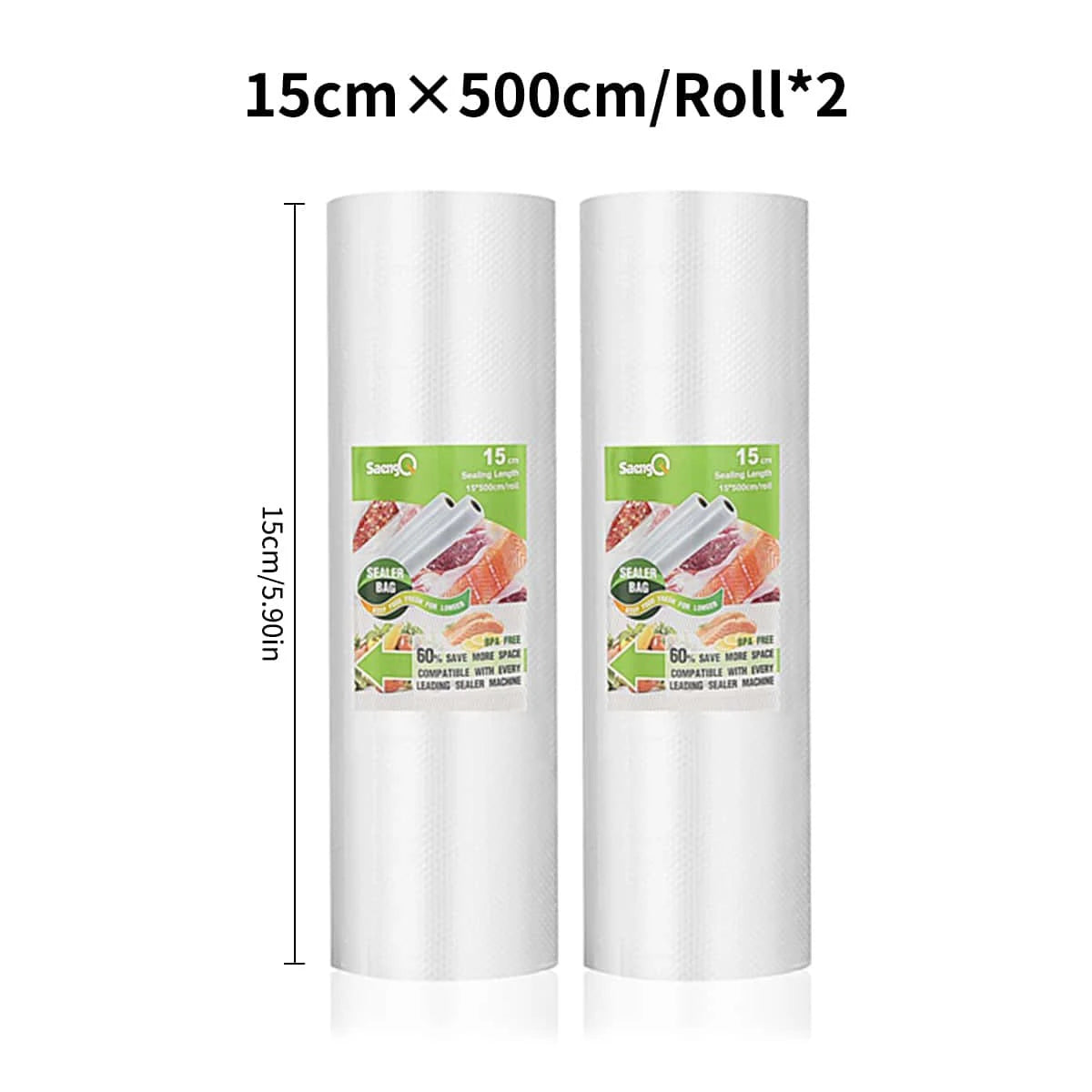 2 rollos de 500 cm de largo de rollos texturizados, bolsas comprimidas al vacío, rollos de malla de una sola cara para envasado al vacío de alimentos, 2 paquetes