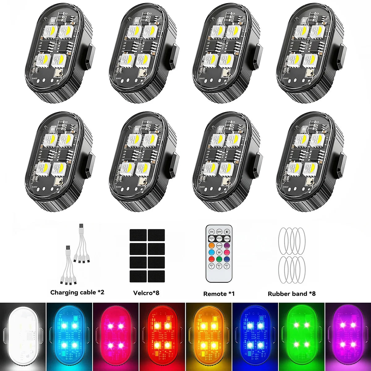 RGB LED Motorcycle Strobe light Car LED Flash Rechargeable Wireless Light Aircraft Airplane Helicopter Warning Lights Accessorie