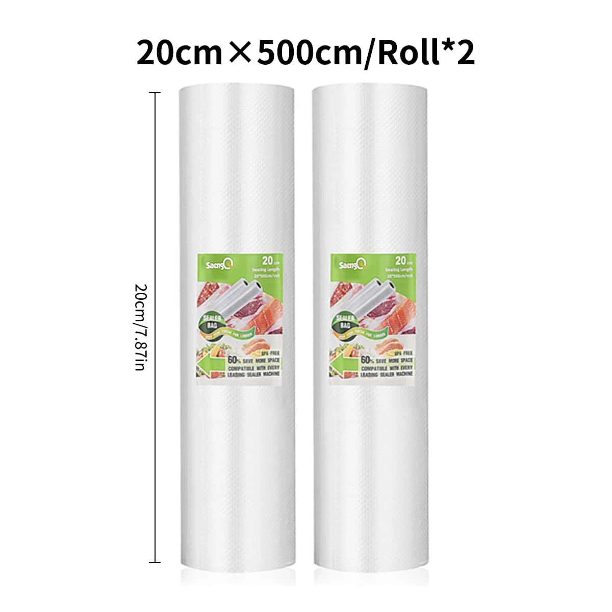 2 rollos de 500 cm de largo de rollos texturizados, bolsas comprimidas al vacío, rollos de malla de una sola cara para envasado al vacío de alimentos, 2 paquetes