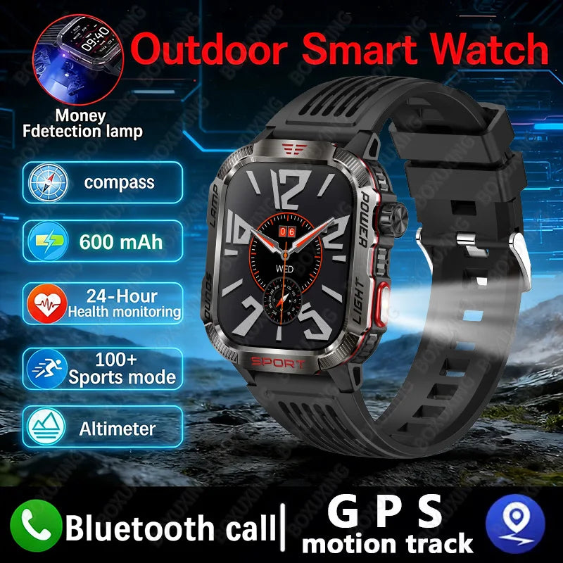 New Military GPS Smart Watch Men Flashlight Compass Waterproof 600mAh Battery Outdoor Sport Tracker Bluetooth Call Smartwatch