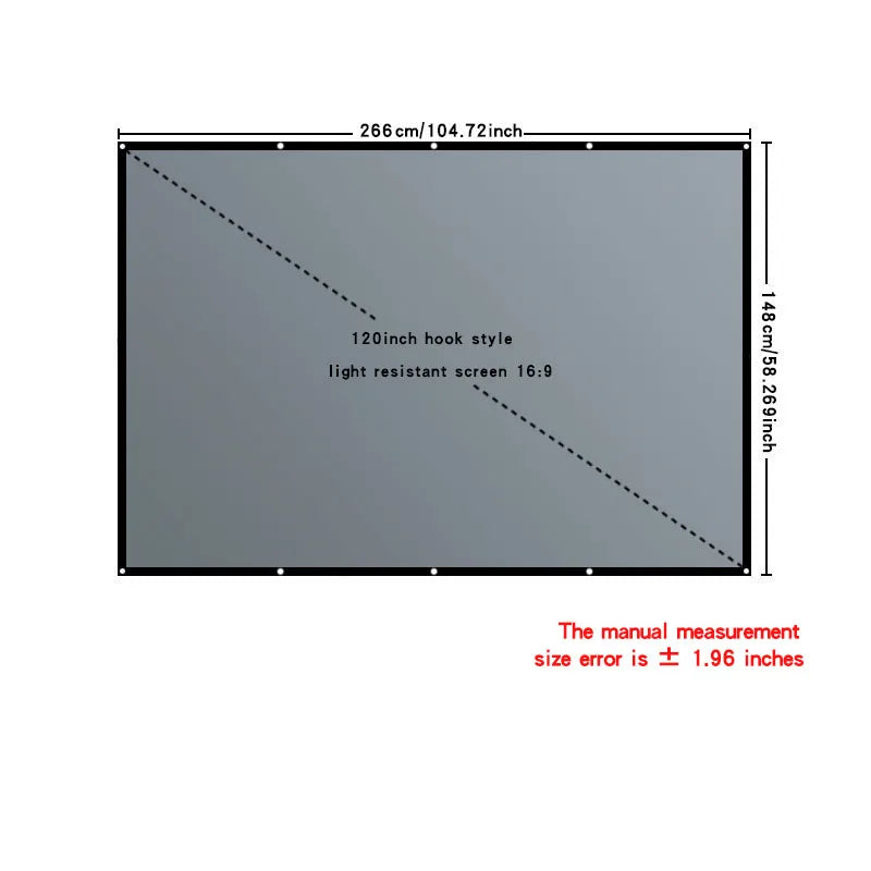 4K high-definition projection screen with 60-133 inch metal anti light screen hook design suitable for low lumen projectors