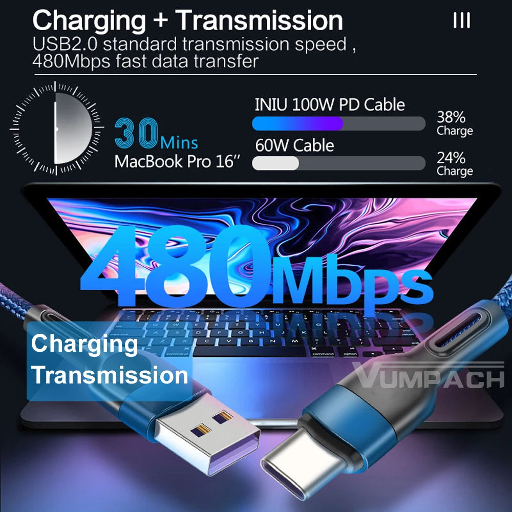 5A USB Type C Cable Wire For Samsung S10 S20 Xiaomi mi 11 Mobile Phone Fast Charging USB C Cable Type-C Charger  huawei Cables