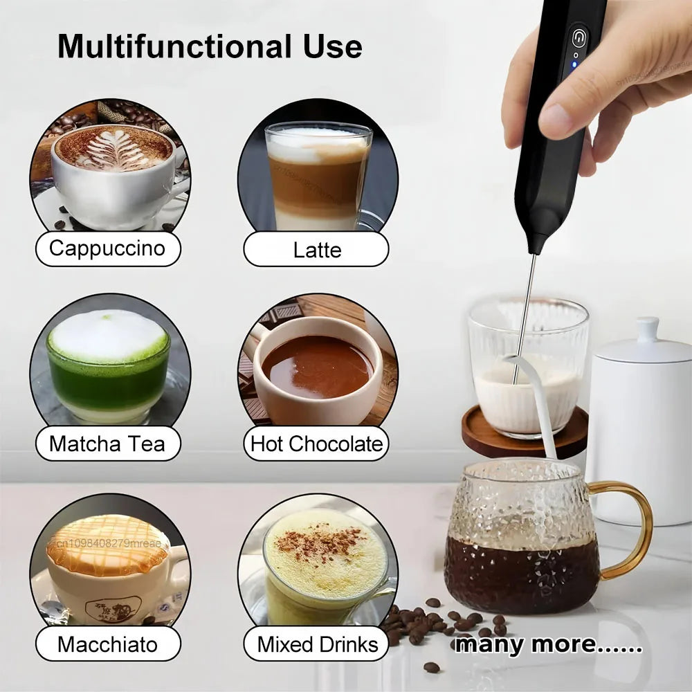 Espumador de leche inalámbrico, USB recargable, batidora giratoria automática eléctrica, espumador de leche de mano para café capuchino, máquina de crema.