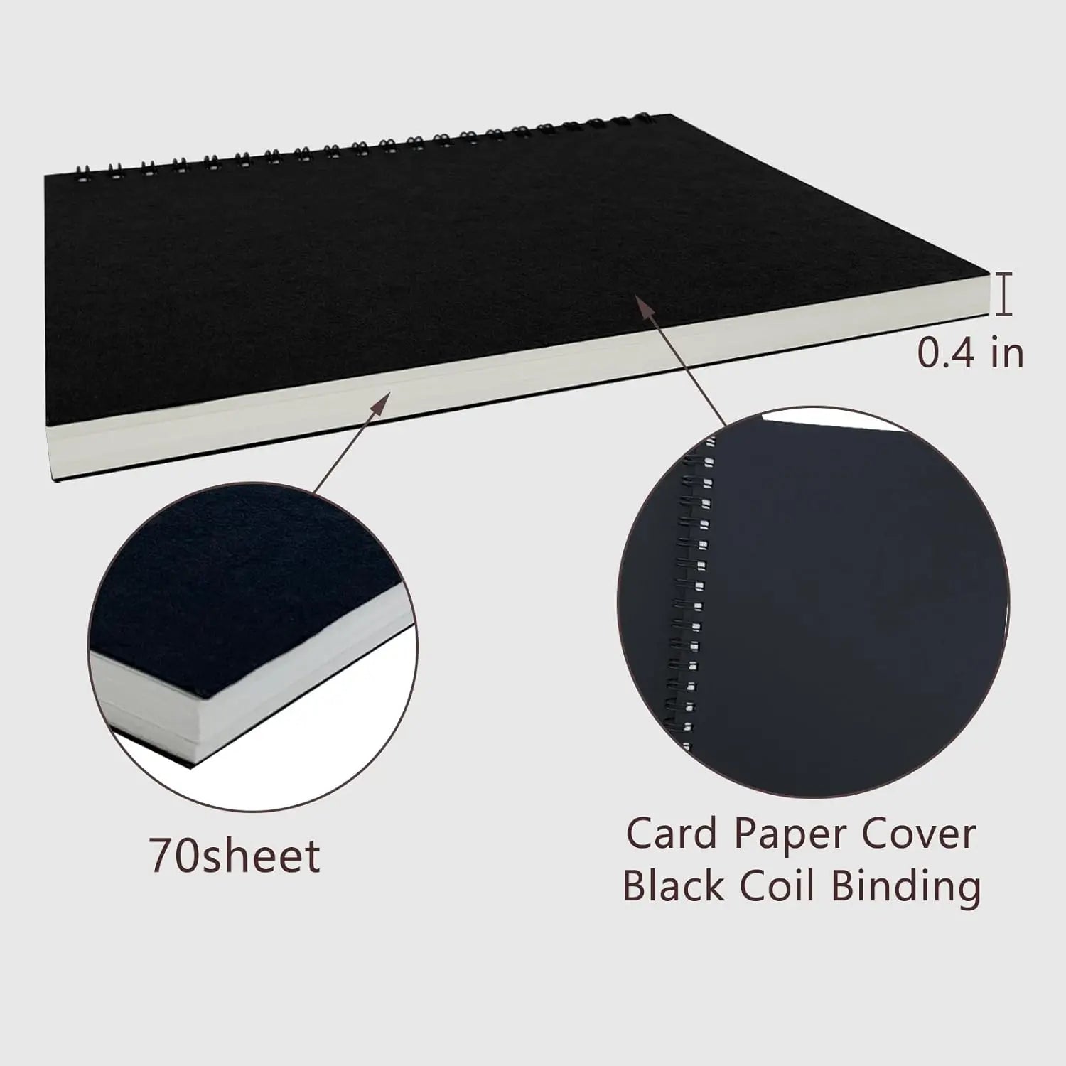 Juego de 2 cuadernos de bocetos de tapa blanda, 140 páginas, 7.5x5.1 pulgadas, papel de 100 g/m², cuadernos espirales negros