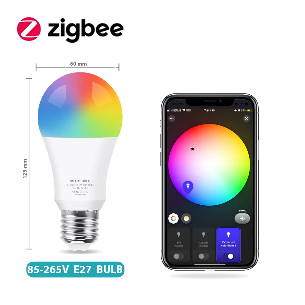 Zigbee Led Light Bulb E27 E14 GU10 Smart Lamp RGB+WW+CW Led Bulb Voice Control With Alexa,Google Home,Smartthings