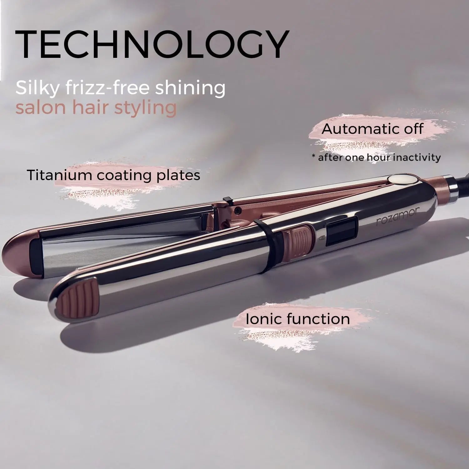 Plancha plana iónica de titanio 2 en 1, alisador y rizador de cabello profesional, calentamiento rápido, doble voltaje, rosa