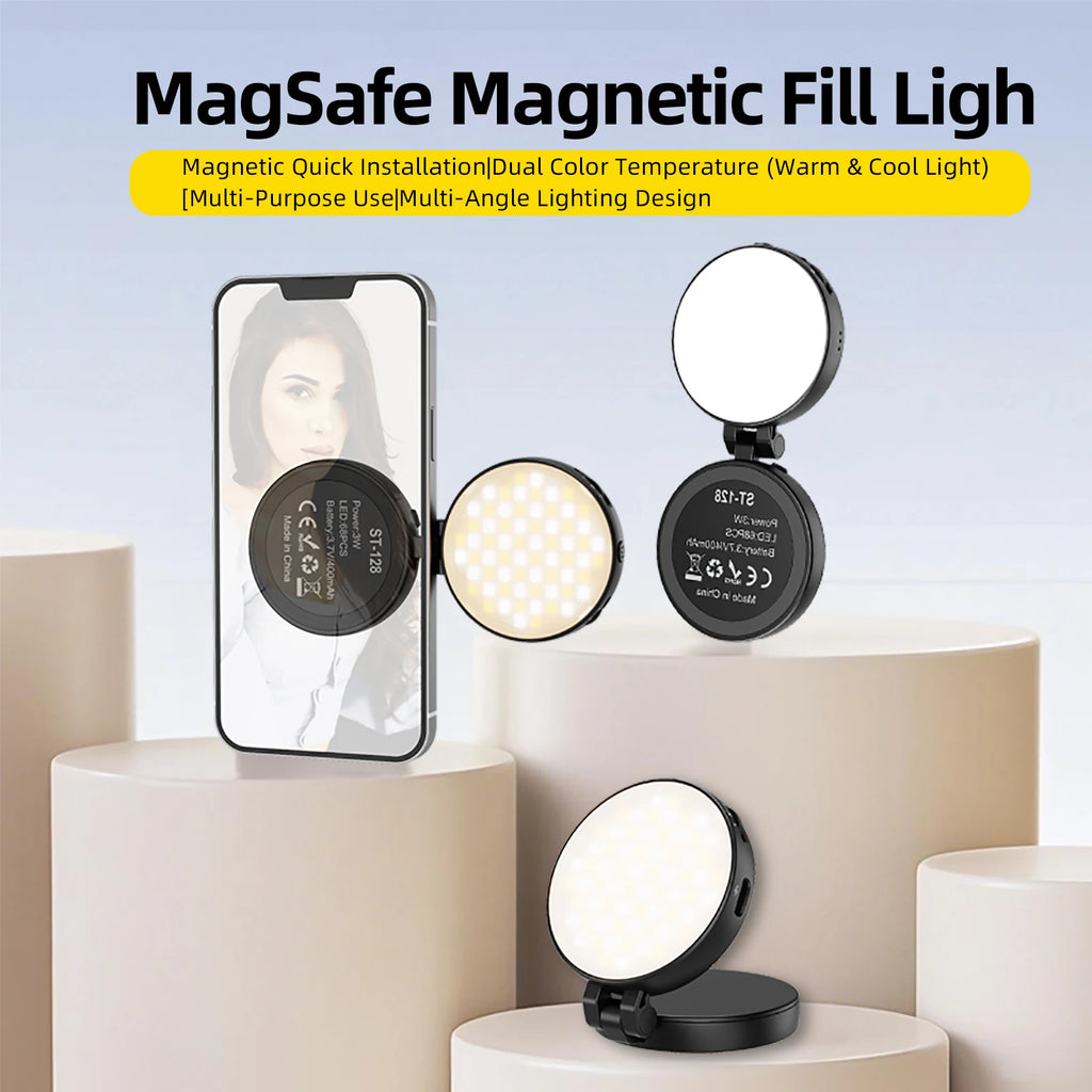 2 in 1 Folding Magnetic Phone Selfie Light with Mirror for Magsafe IPhone Fill Light Led Ring Flash Video Photography Accesorios