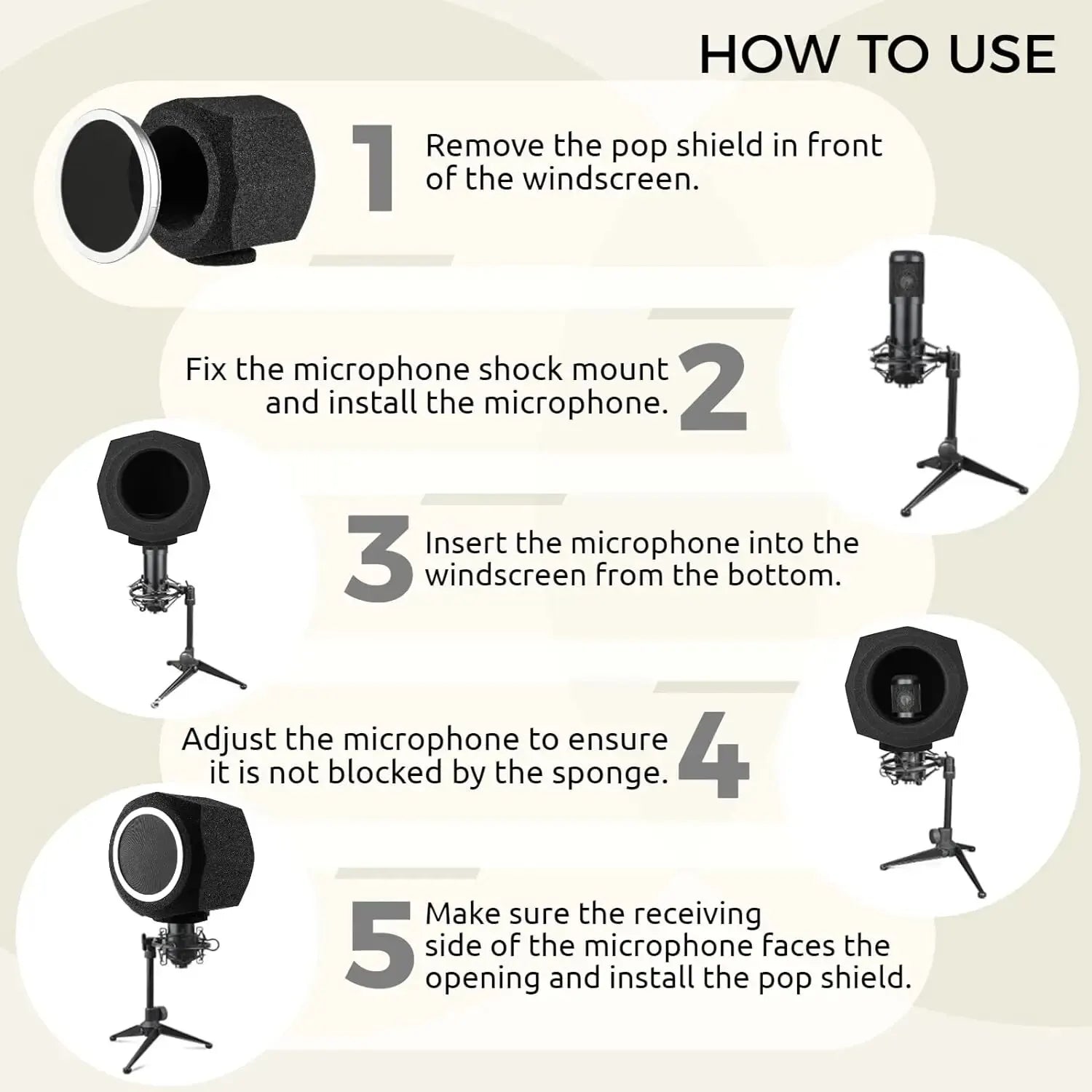 G-MARK F2 Microphone Wind Shield Pop Filter Isolation Ball Acoustic For Record Studios Mic Sound-Absorbing Foam Five-sided Seal