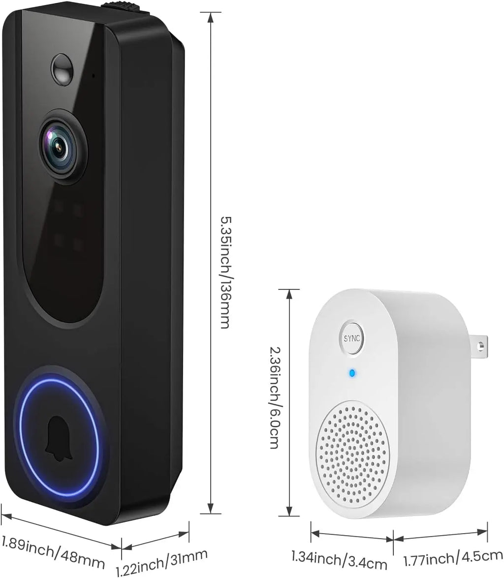 Cámara Inalámbrica para Timbre con Receptor Interior, Detección de IA, Audio Bidireccional, Visión Nocturna