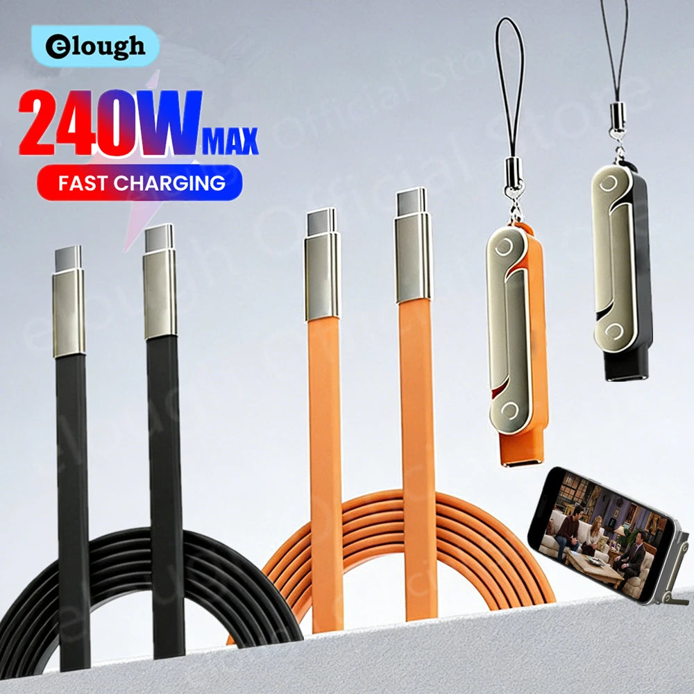 240W 2-in-1 USB C To Type C Fast Charging Foldable Bracket Data Cable For iPhone 17 Oneplus Detachable Cables tipo c Adapter