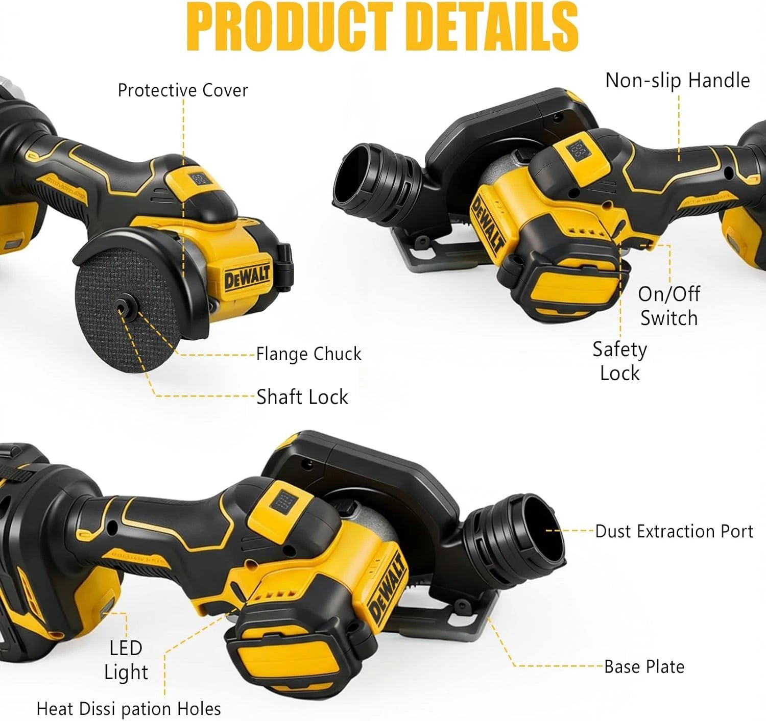 DeWALT Cordless Angle Grinder 3 Inch Mini Polishing Grinding Machine Electric Cutting Power Tools For 20V 18V Battery