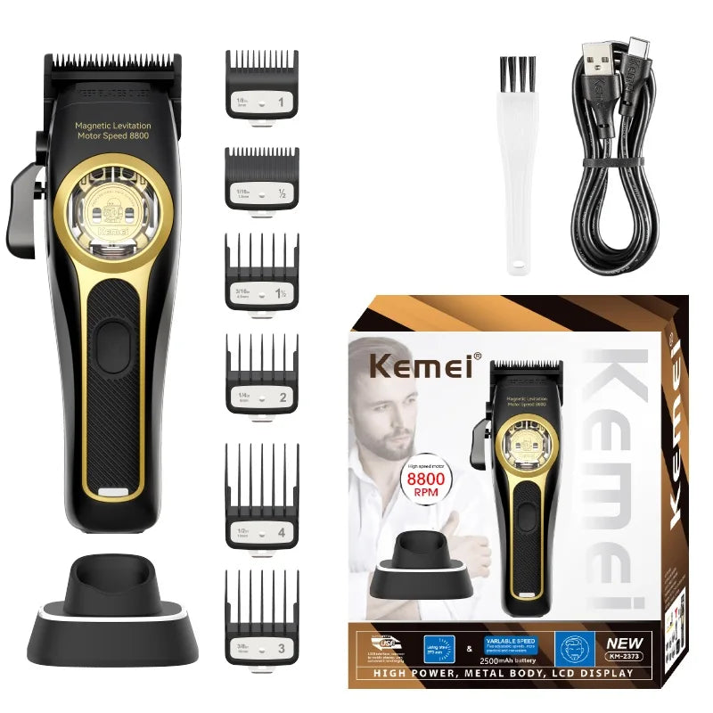 Cortapelos Profesional Kemei Motor de Levitación Magnética 8800 Rpm Base de Carga Cortapelos Hombre KM-2373
