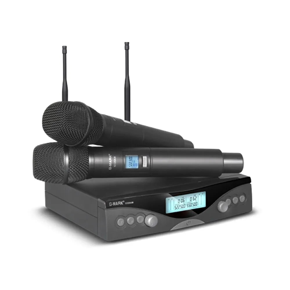 Micrófono Inalámbrico G-MARK G320AM Profesional UHF 2 Canales Micrófono de Karaoke de Mano Frecuencia Automática Ajustable 100M