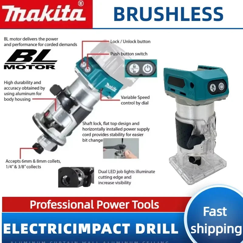 Recortadora inalámbrica Makita DRT50, máquina de recortar recargable, herramienta de ranurado sin escobillas, máquina de grabado de carpintería y fresado