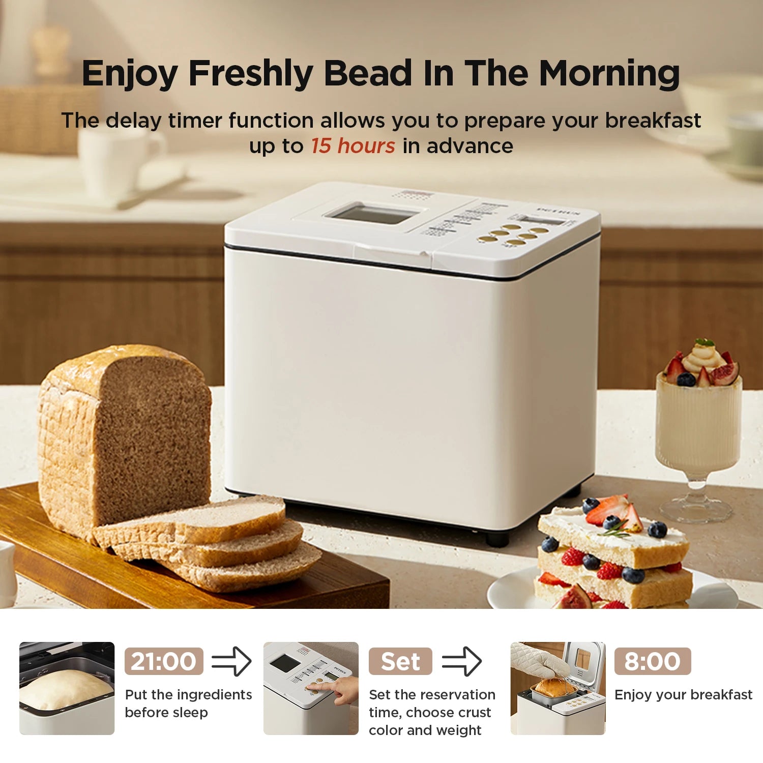 Petrus Bread Maker Machine 22  Menus Household Use With 15 Hours Timer Delay 60 Minutes Warm Keeping(1.5lb) PE6600(220V)
