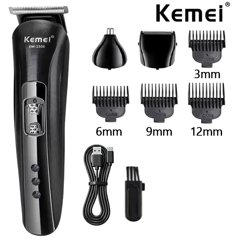 Kemei Máquina de Afeitar Eléctrica Recargable para Nariz Profesional KM-1506 3 en 1 Afeitadora Eléctrica Recargable por USB Cortapelos