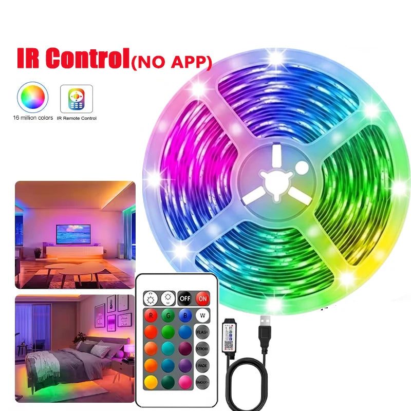 RGB LED Strip Lights 5050 SMD Bluetooth APP Control 24 Keys IR Remote Music Sync TV Backlight Decor Flexible 5V Led Tape Lamp