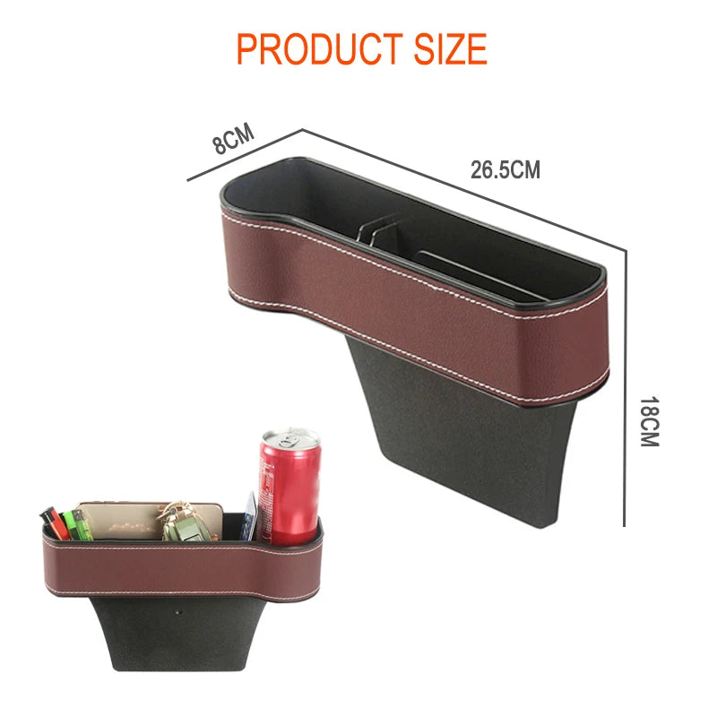 1 unidad de caja de almacenamiento de piel para el espacio del asiento del coche, organizador de llaves de teléfono, relleno de hendiduras del asiento del coche, organizador multifuncional para coche