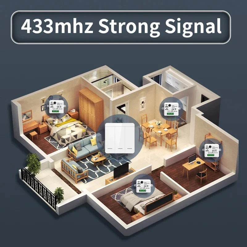 TNCE RF433MHz Mini Wireless Remote Control Light Switch 1/2/3 Gang 86 Wall Transmitter Switch Button Wall Panel Switch