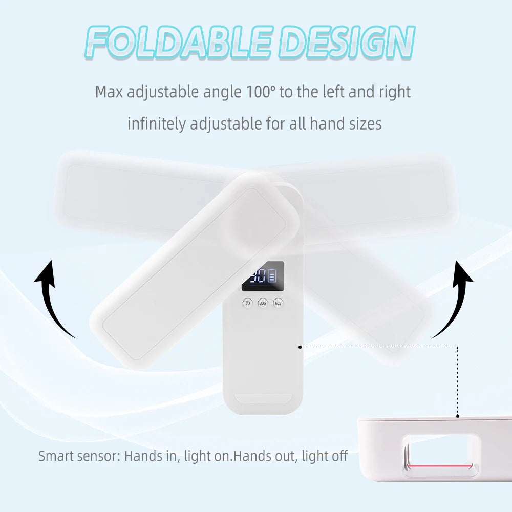 Rechargeable Foldable Gel Nail Polish Curing Light, 48W Wireless UV LED Nail Lamp, Auto On/Off, Timer Setting, Pocket Size Home