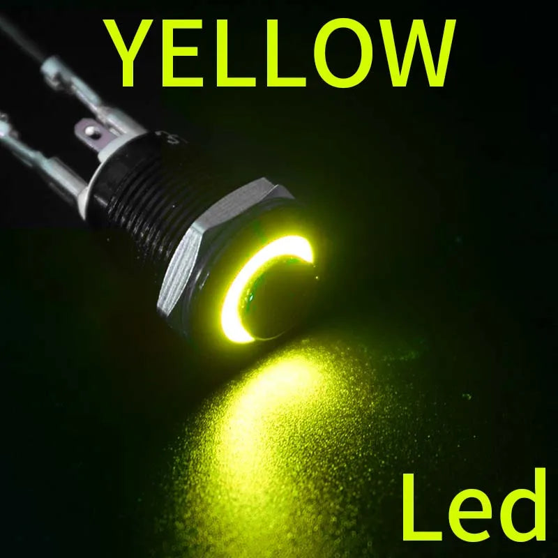 1NO High head Waterproof Metal Push Button Switch LED Light Self-locking/reset 3/6/12/24/220V 8/10/12/16mm Oxidized black