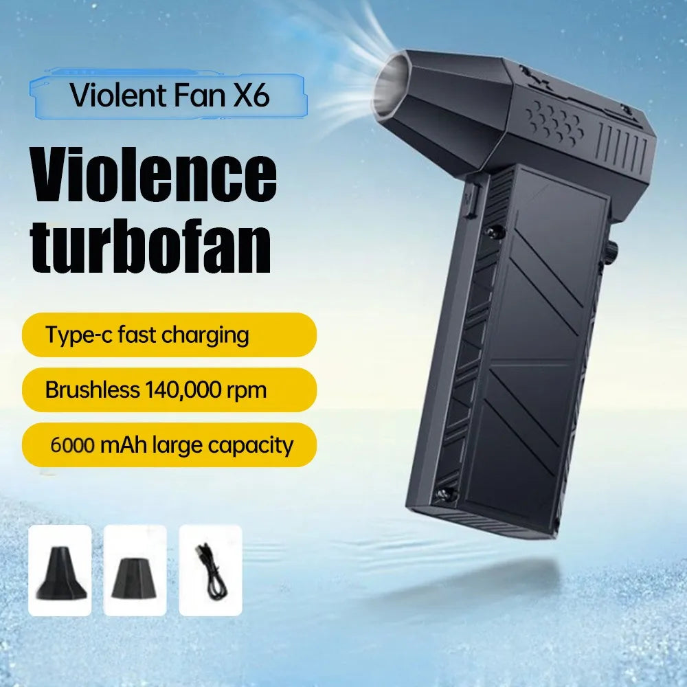 Potente soplador de aire X6 200000RPM sin escobillas, ventilador violento, aspirador de polvo, vientos fuertes 53m/s, soplador Turbo Jet, recarga tipo C