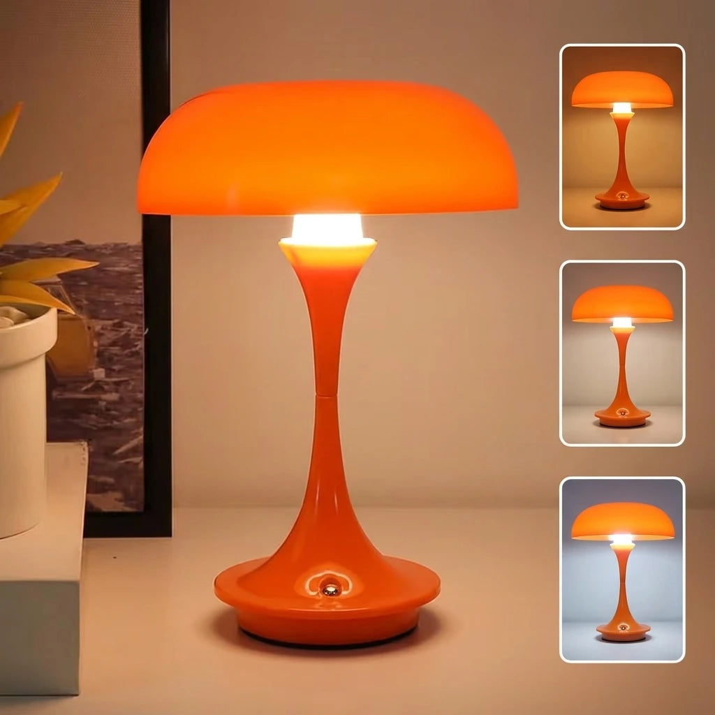 Cute Mushroom Table Lamp Touch Control 3Color Dimmable LED Night Light Cordless USB Rechargeable Bedside Lamp for Bedroom Office