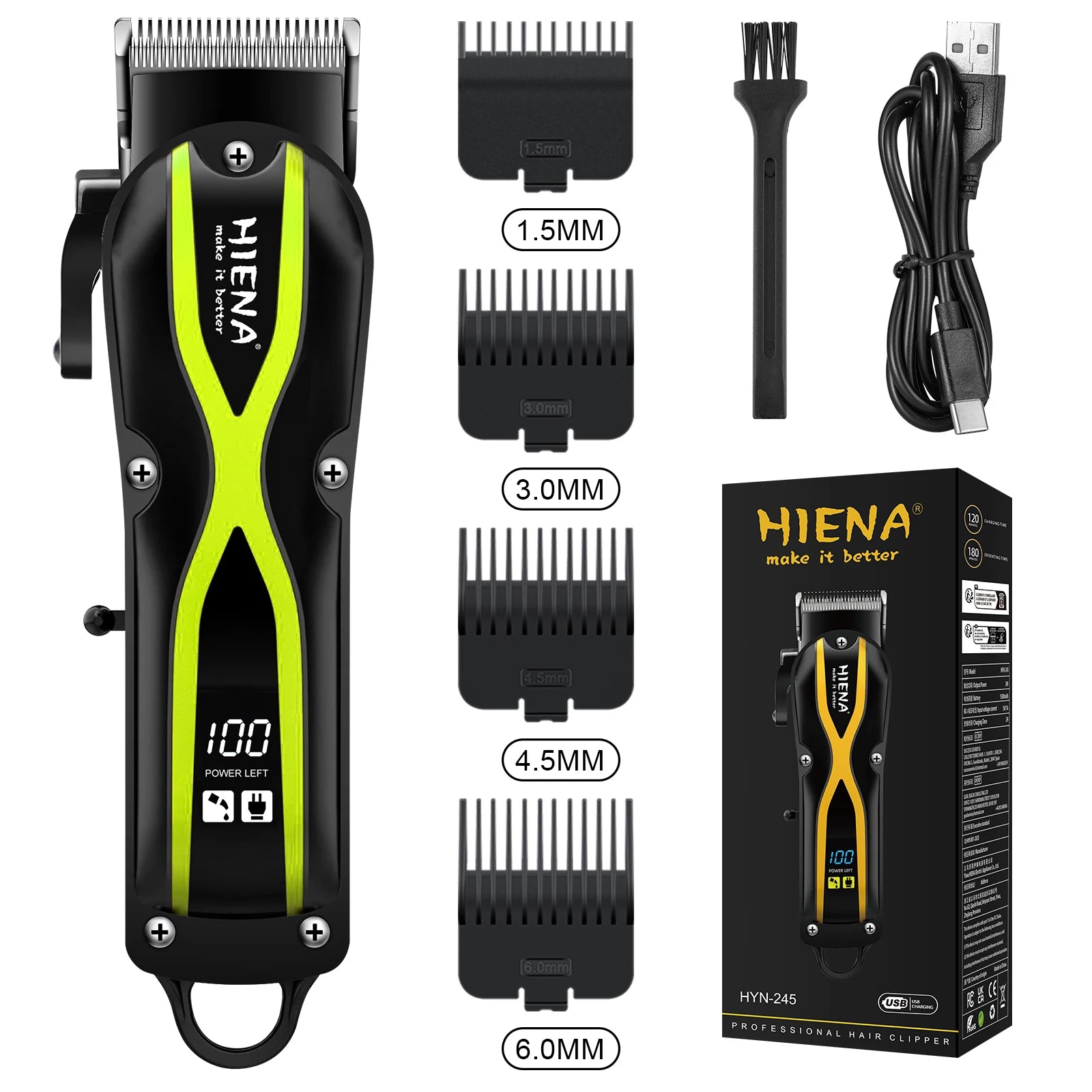 hiena Electric Hair Clipper UBS Rechargeable Cordless Beard Trimmer Men Powerful Electric Hair Clipper Trimming Tool