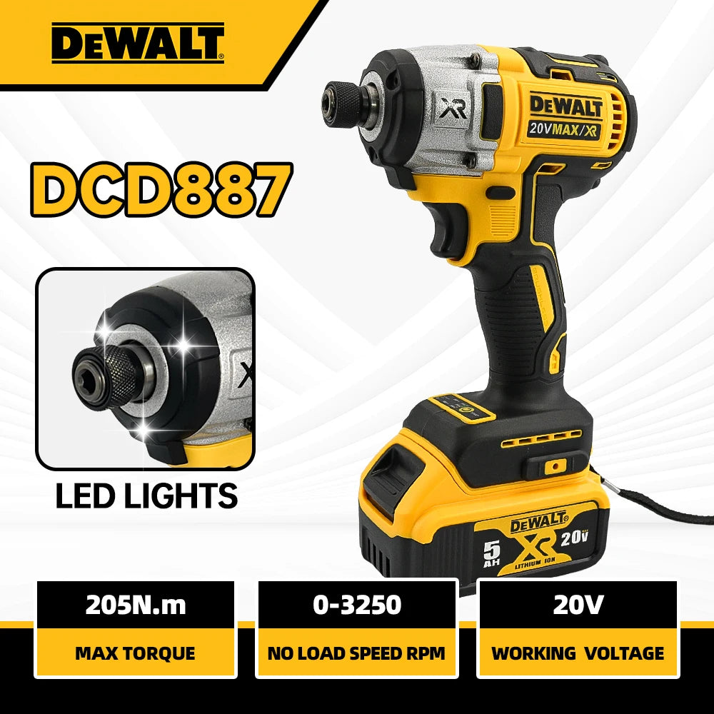 Dewalt DCD887 Cordless Brushless Impact Screwdriver Strong 20V Battery Power Electric Tool