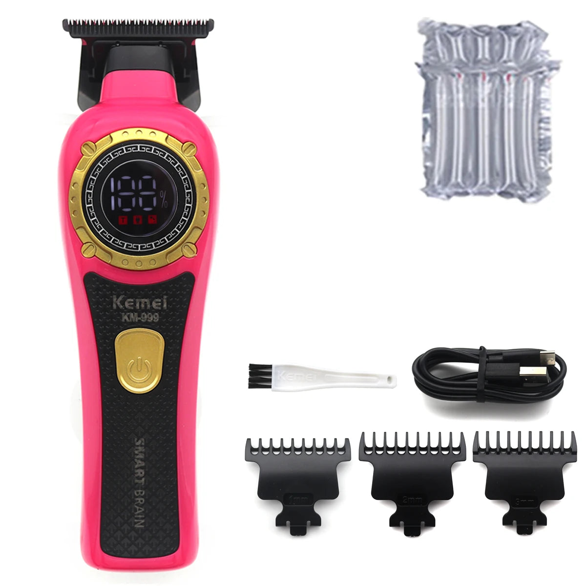 Kemei DLC T-Blade Zero Gapped LED Display Cordless USB Professional Hair Clipper Finishing Machine KM-999 Hair Trimmer for Men