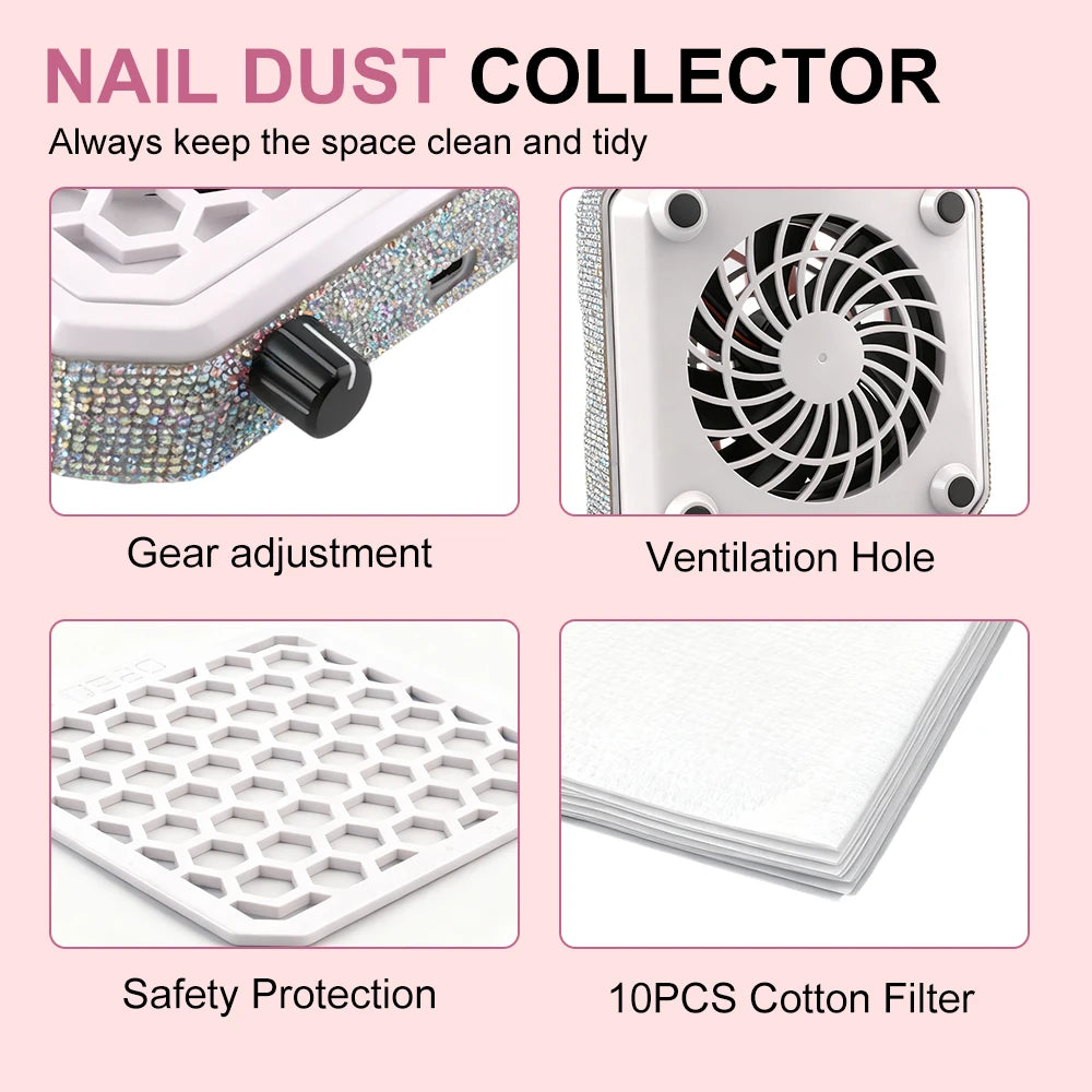 Nail Dust Collector, Powerful Vacuum Cleaning Equipment with Reusable Filter Cartridge, Ideal for Nail Salons