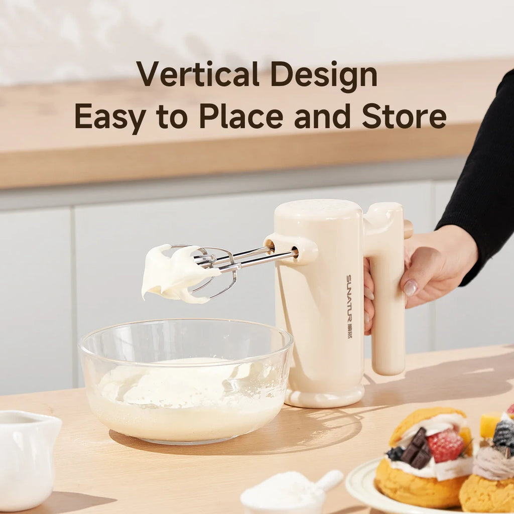 SUNATUR SR-1820A 200W 5-Speed Electric Hand Mixer, Dual Whisks 304 Attachments One-Key Eject for Home Baking