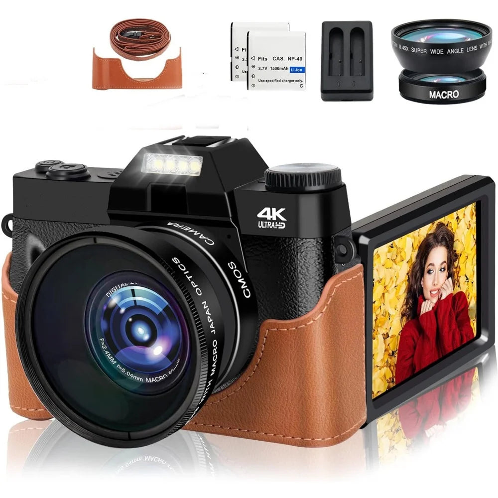 Cámara digital de 56 MP con pantalla abatible 16X para fotografía, grabación de vídeo 4K, videocámara para Vlog, transmisión en vivo en YouTube, cámara web y selfis