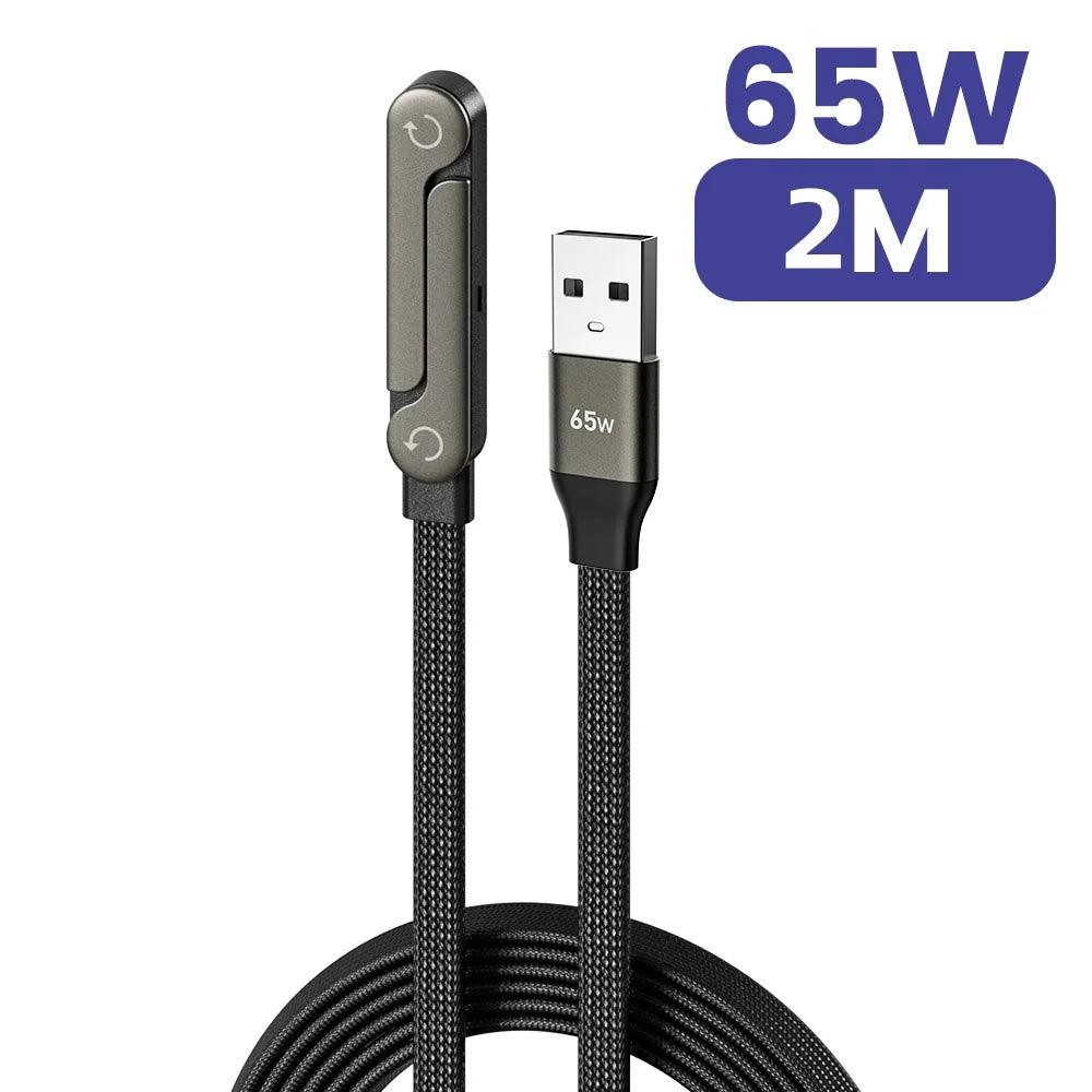65W USB A To USB Type C Cable Quick Charge Phone Charger Cable Built In Foldable Stand Data Wire 2 in 1 USB C Charging Line