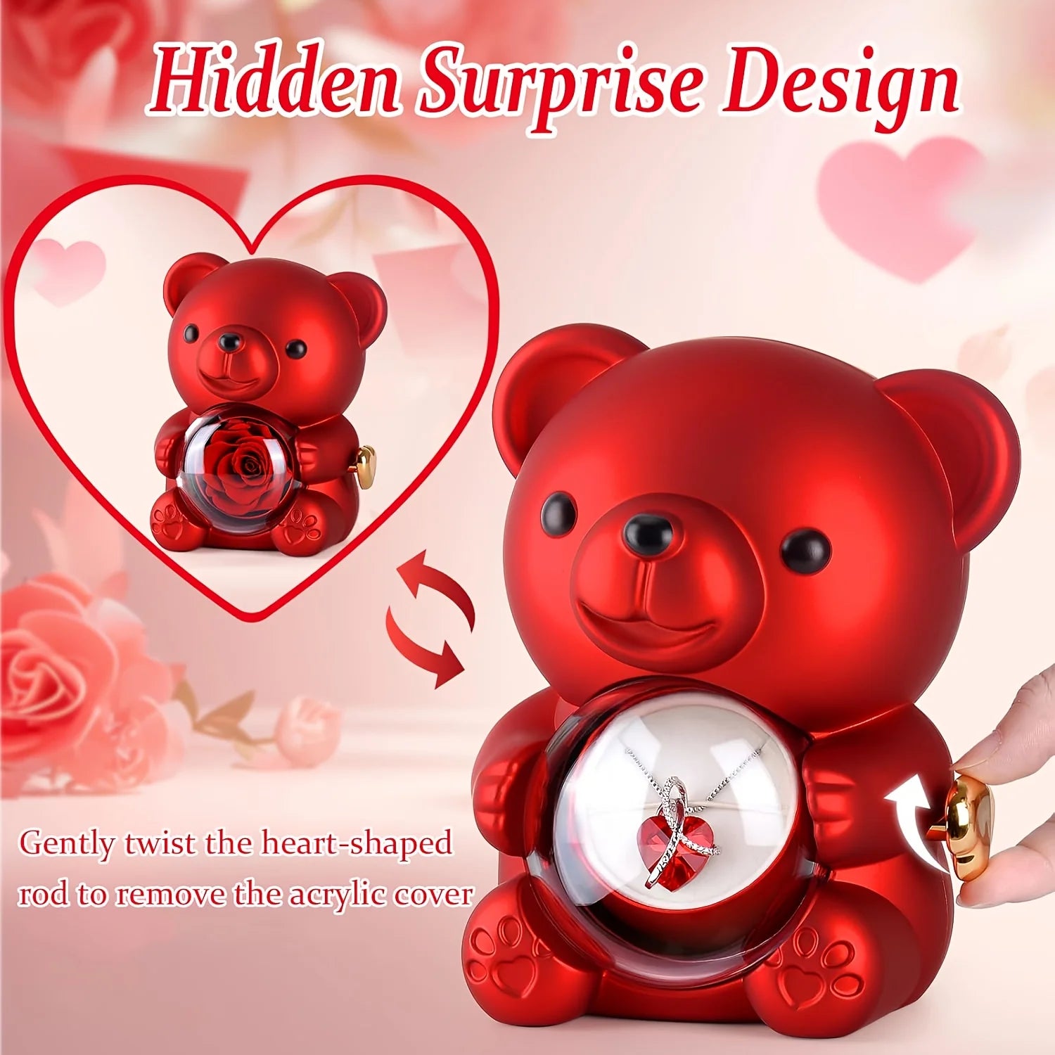 Teddy Bear Rose Gift Box | Jewelry Box,Includes Artificial Rose, Party Gift Box and Gift Bag,Ideal for Valentine'S Day, Mother'S