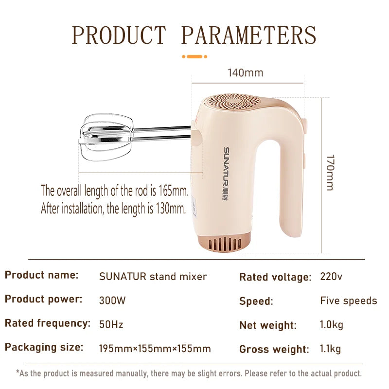 SUNATUR 3 in 1 Electric Handheld Blender 300W Egg Beater Cream Whipper Portable Mixer with Storage Base Kitchen Appliance
