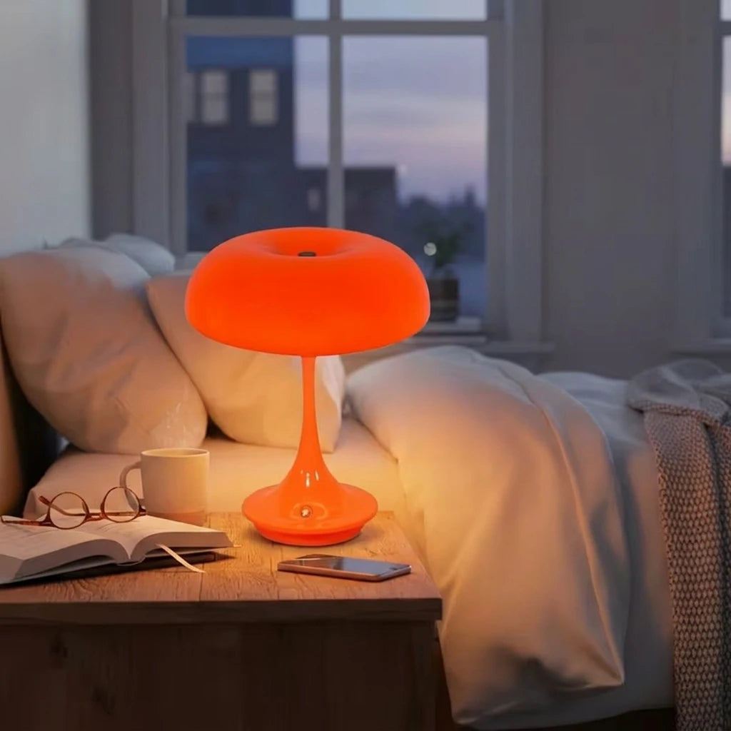 Unique Mushroom Table Lamp, Touch Control 3 Colors Dimmable, Cordless USB Rechargeable LED Bedside Lamp for Bedroom Office Decor