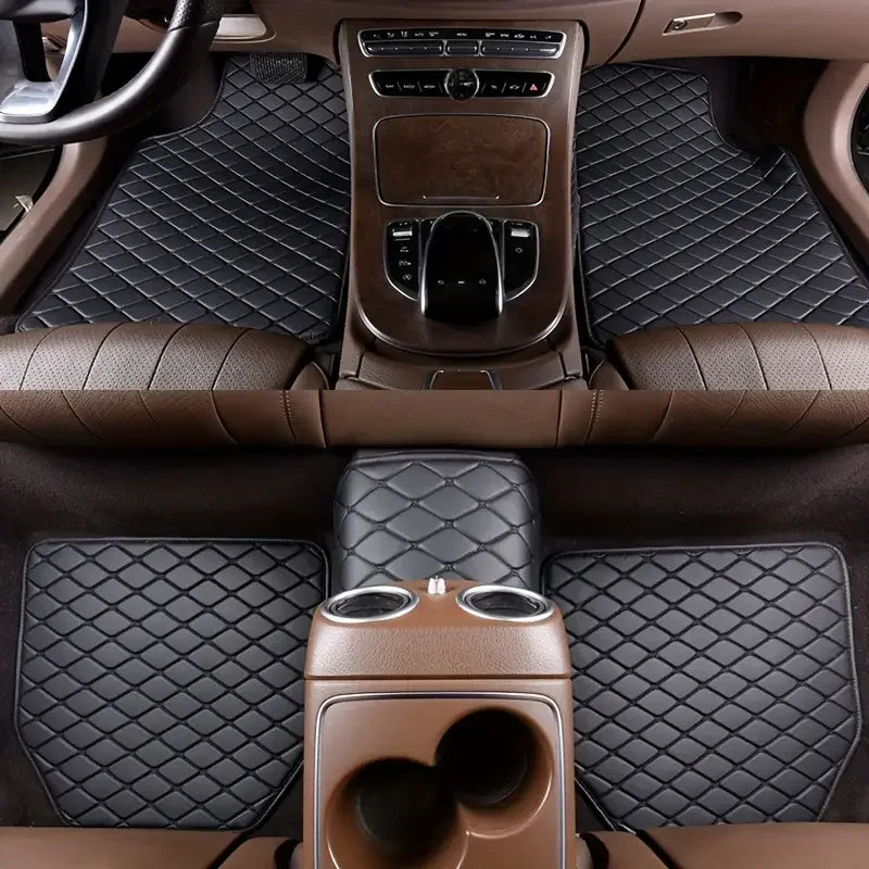 5Pcs Car Floor Mats PU Leather Waterproof Auto Foot Pad Protector pads Fashion Car Carpet Cushion For All Seasons