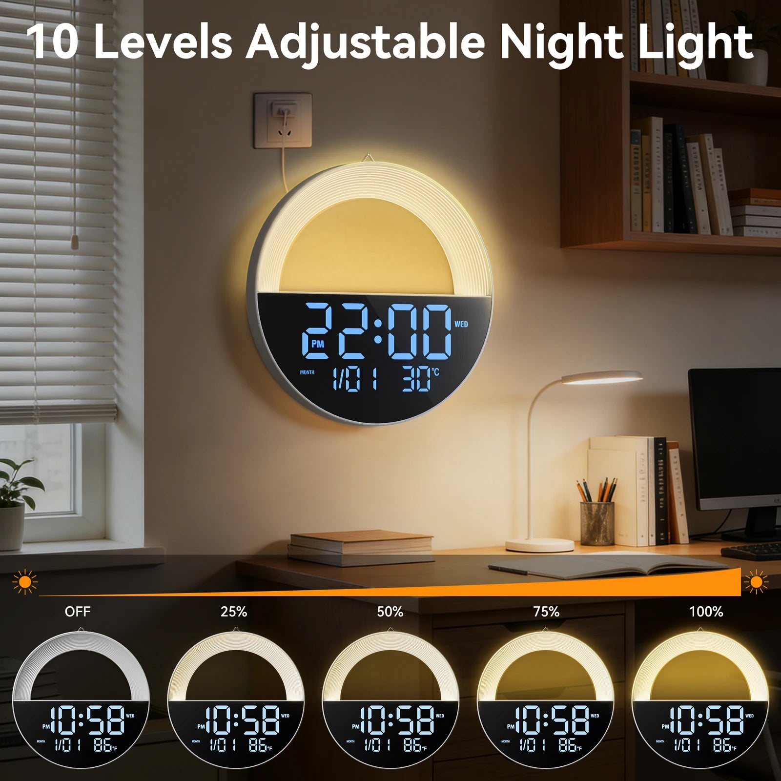 LED Digital Clock with Remote Control Time Calenda Temperature Auto DST 11 Color Night Light Digital Wall Clock for Home Decor