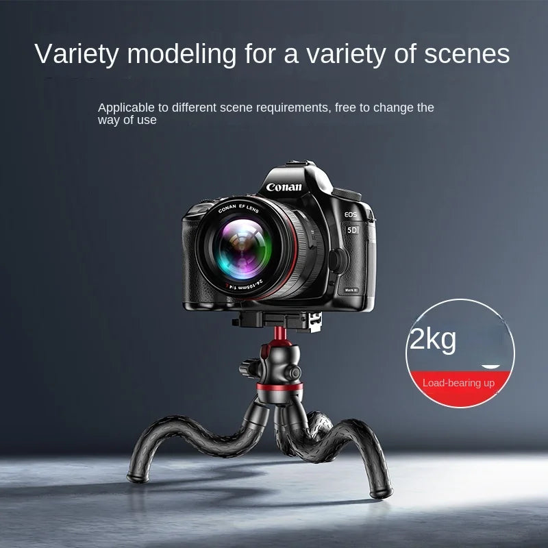 Roreta 2025 new Flexible Octopus Tripod for Phone Camera DSLR 2in1 Design Tripod With Phone Holder Side Cold Shoe 1/4'' Screw