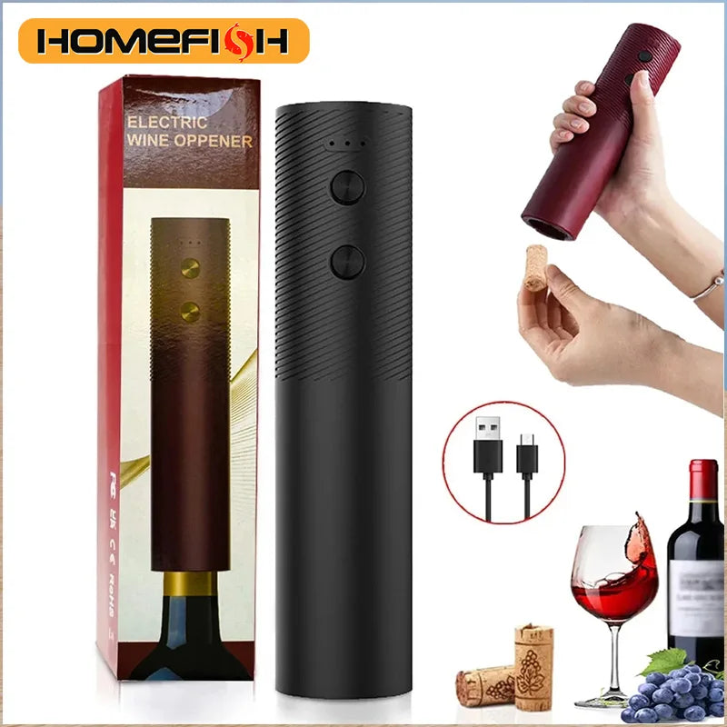 Abrebotellas de vino eléctrico HOMEFISH, abridor de vino tinto automático recargable, sacacorchos con botón de un clic, herramientas de vino