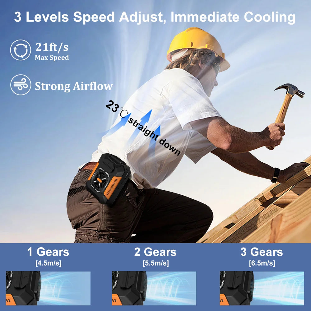Ventilador de cintura 5000mAh Recargable Portátil Sin Aspas Aire Acondicionado Ventilador de Clip para Cintura para Deportes al Aire Libre con Power Bank Linterna