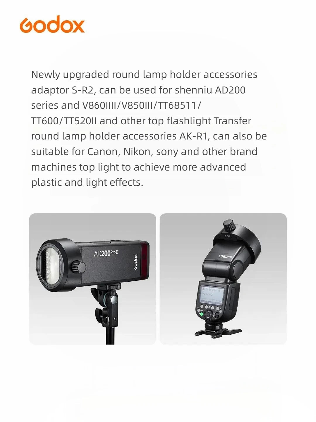 Godox S-R2/AK-R1/BD07/H200R/AD-P/AD-L/EC200 Flash Speedlight Adapter Barn Door, Snoot, Color Filter Reflector FOR AD200 PRO