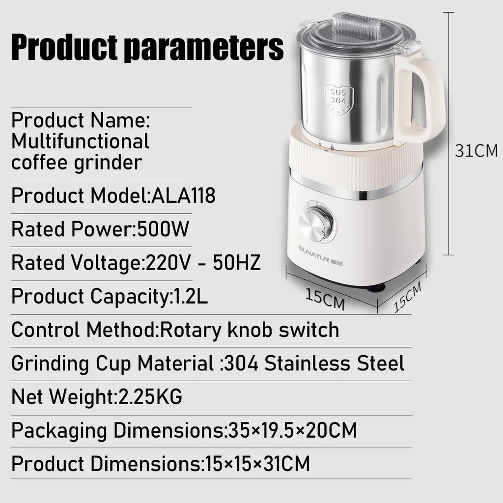 SUNATUR 1.2L Wet Dry Grinder electric coffee grinder Commercial Multifunctional Food processor coffee Bean Spice Milling Machine